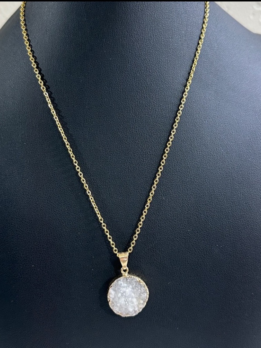Druzy Quartz Pendant 18KGP Chain Necklace